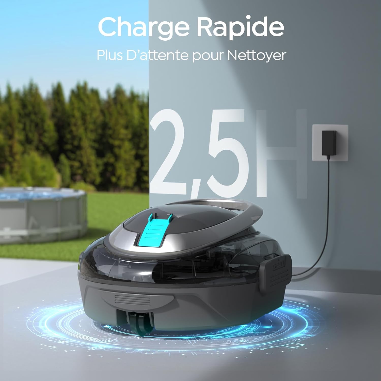 Robot piscine S2 - 90min autonomie, filtration double, sans fil, 80m²