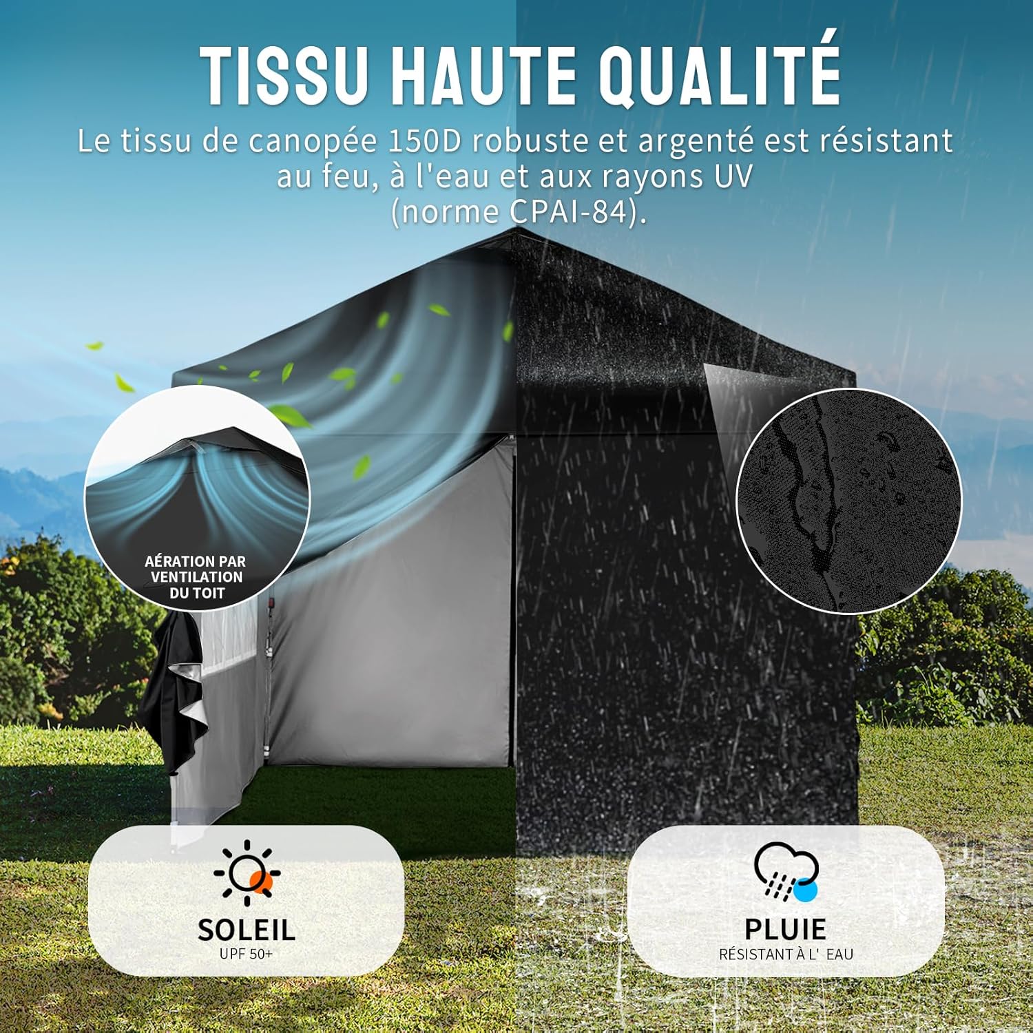 karaca-alisveris - Tonnelle pliante 3x3m imperméable, P/Pop-Up, 4 parois amovibles, Sac, UPF 50+ - CN0032