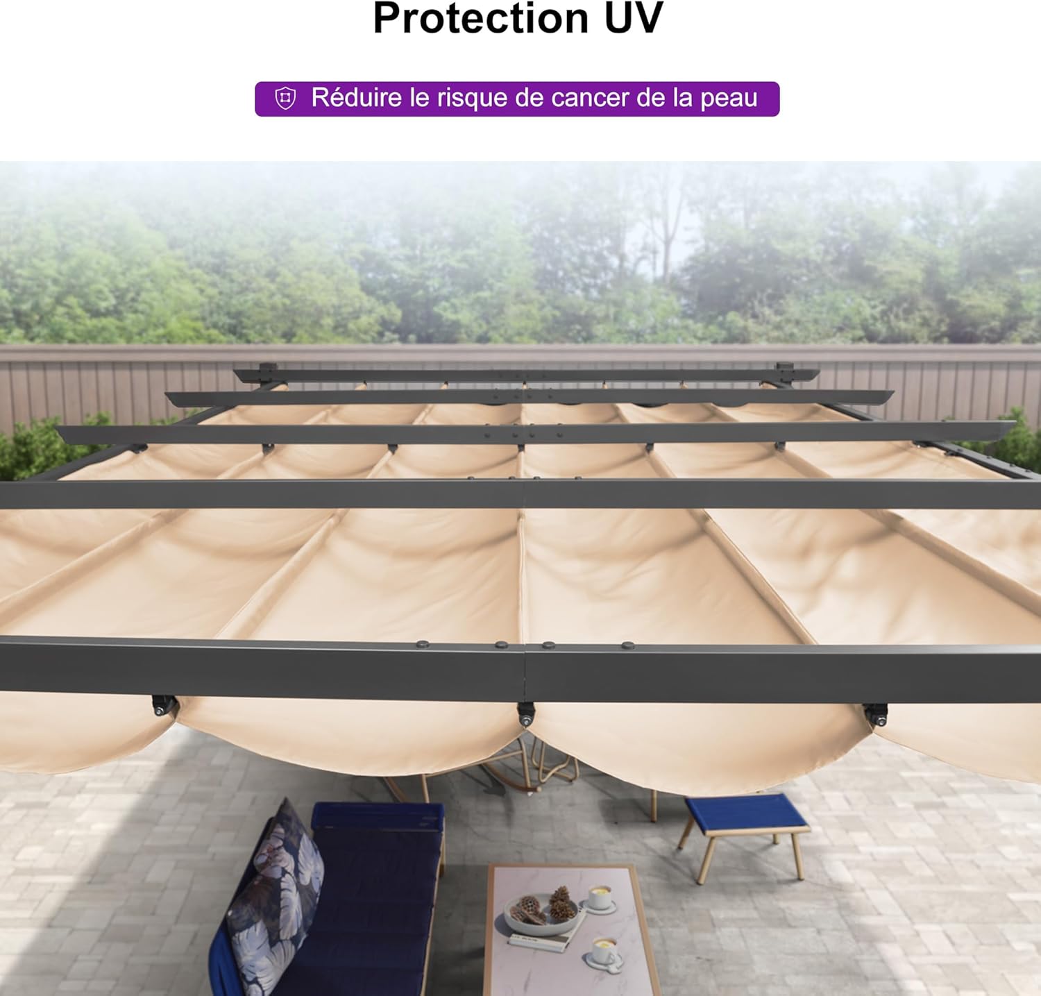karaca-alisveris - Pergola Aluminium - 4x3m - Toit coulissant, tissu kaki