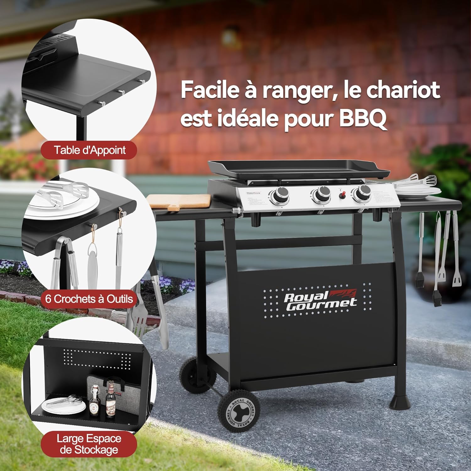 karaca-alisveris - Plancha sur chariot 62x35,5cm - 3 brûleurs puissants 7,5kW