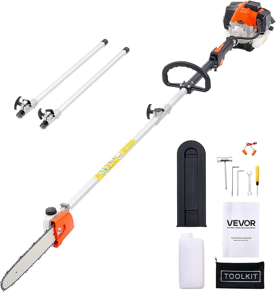 karaca-alisveris - élagueuse thermique 25cc - perche extensible 2,12-3,62m, guide 30,5cm, réservoir 650ml