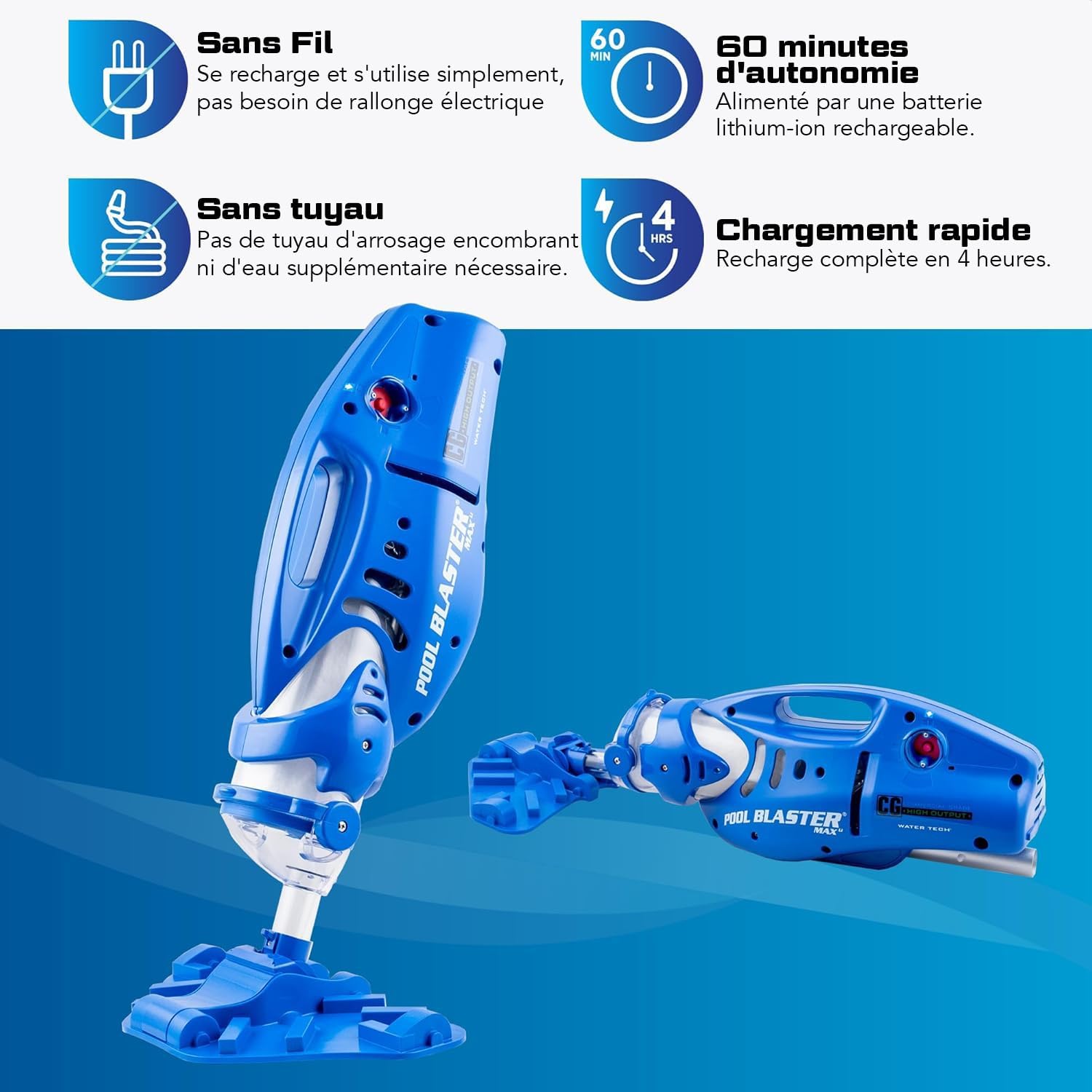 Water Tech - karaca-alisveris Max Li - aspirateur piscine sans fil, puissance accrue, moteur P30, spa, CG