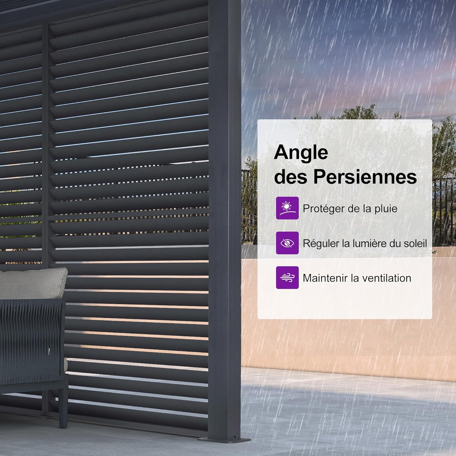 karaca-alisveris - Pergola bioclimatique 4,6x3,3 m, alu, persiennes fixes