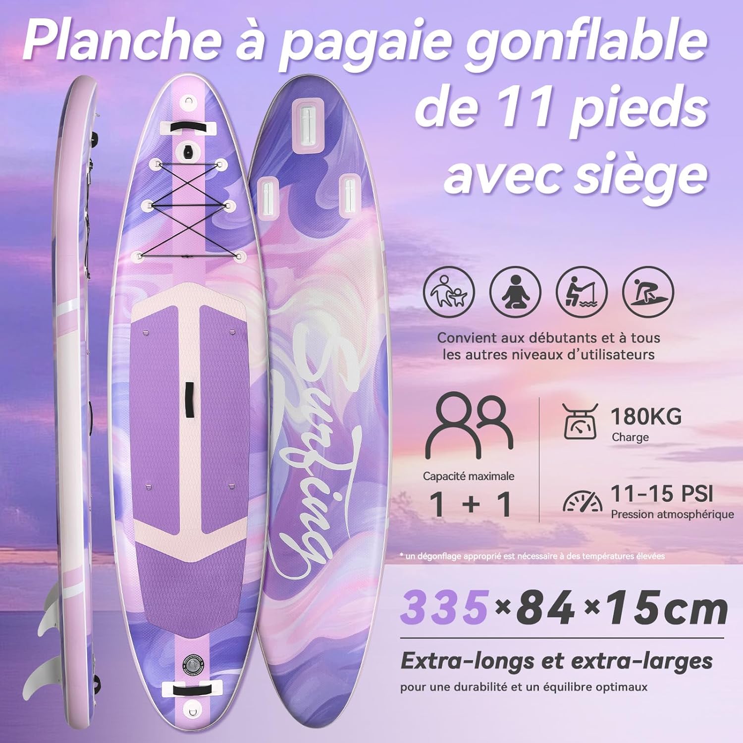 karaca-alisveris - Paddle Gonflable Série Adulte - 320/335cm - 2 personnes, siège kayak, pagaie alu, support caméra, jusqu'à 15