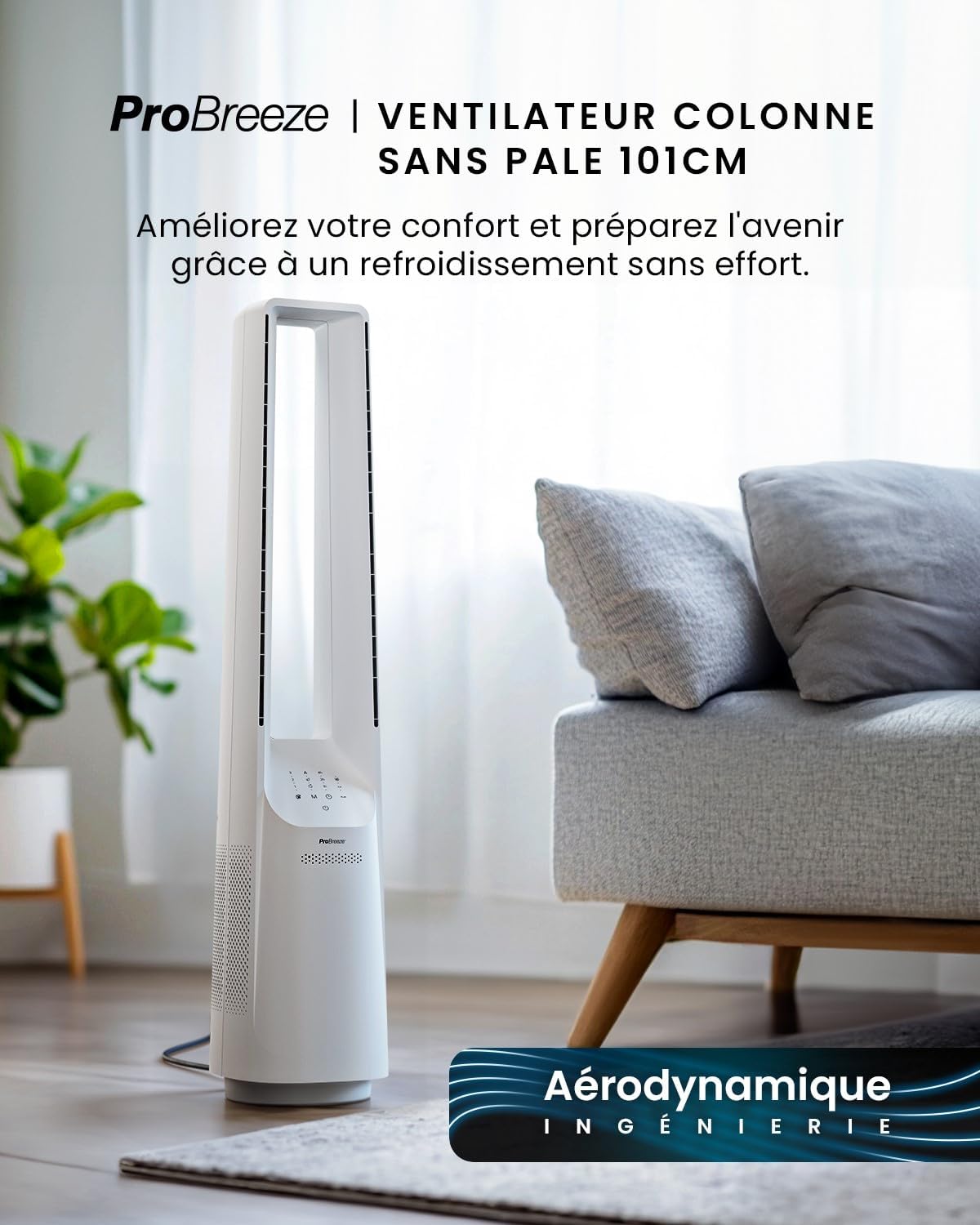 karaca-alisveris - Ventilateur colonne, 101 cm - 6 vitesses, oscillation 60°, silencieux