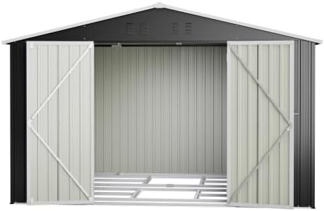 Abri de jardin - métal noir à pignon 300x252x191 cm, 2 portes coulissantes, usage vélos/motos, XXXL