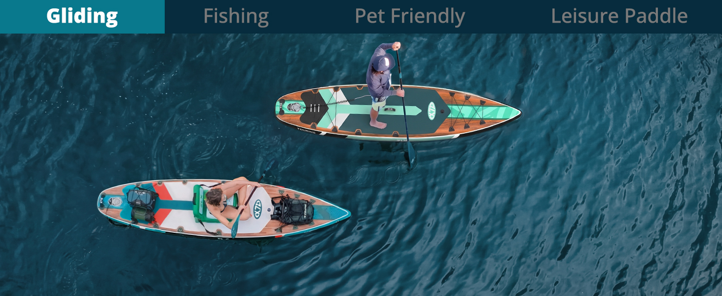 Le texte se lit comme suit : « Vol à voile », « Pêche », « Yachting sur glace », « Pagaie de loisir ». Vue aérienne de plusieurs bateaux sur l'eau, présentant diverses activités de loisirs nautiques.