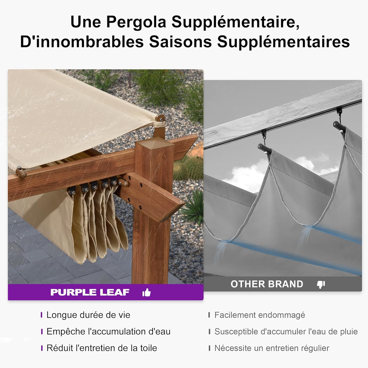 karaca-alisveris - Pergola alu finition teck 4x3m - toile rétractable, rideau, kaki