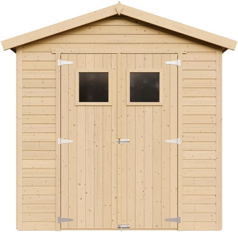 Abri de Jardin en Bois Naturel - Stockage extérieur avec fenêtres H228x222x233 cm/4,2 m² Hangar en Bois Naturel - Atelier Rangement Outils et vélos- karaca-alisveris M351