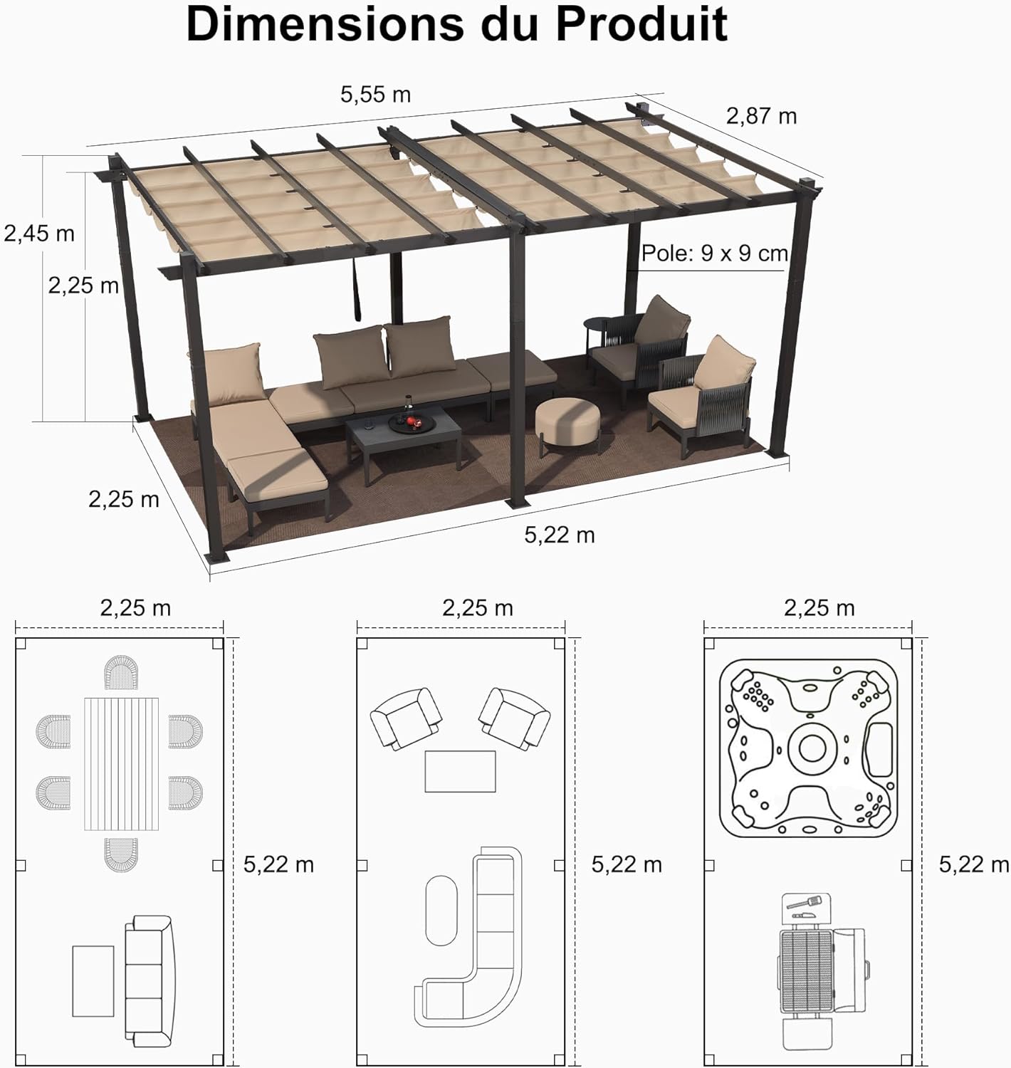 karaca-alisveris - Pergola aluminium 5,5x3m toit coulissant extérieur