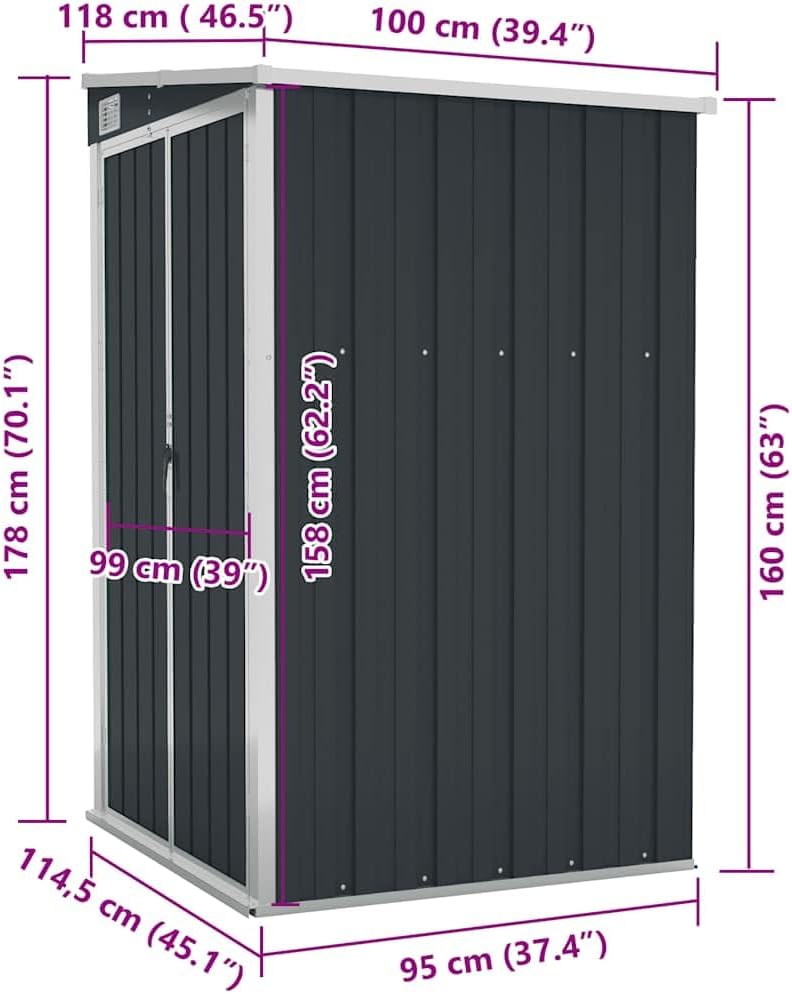 karaca-alisveris Remise de Jardin Murale Anthracite 118x100x178 cm Acier,Structures extérieures, Cabanes & abris de Jardin,316219