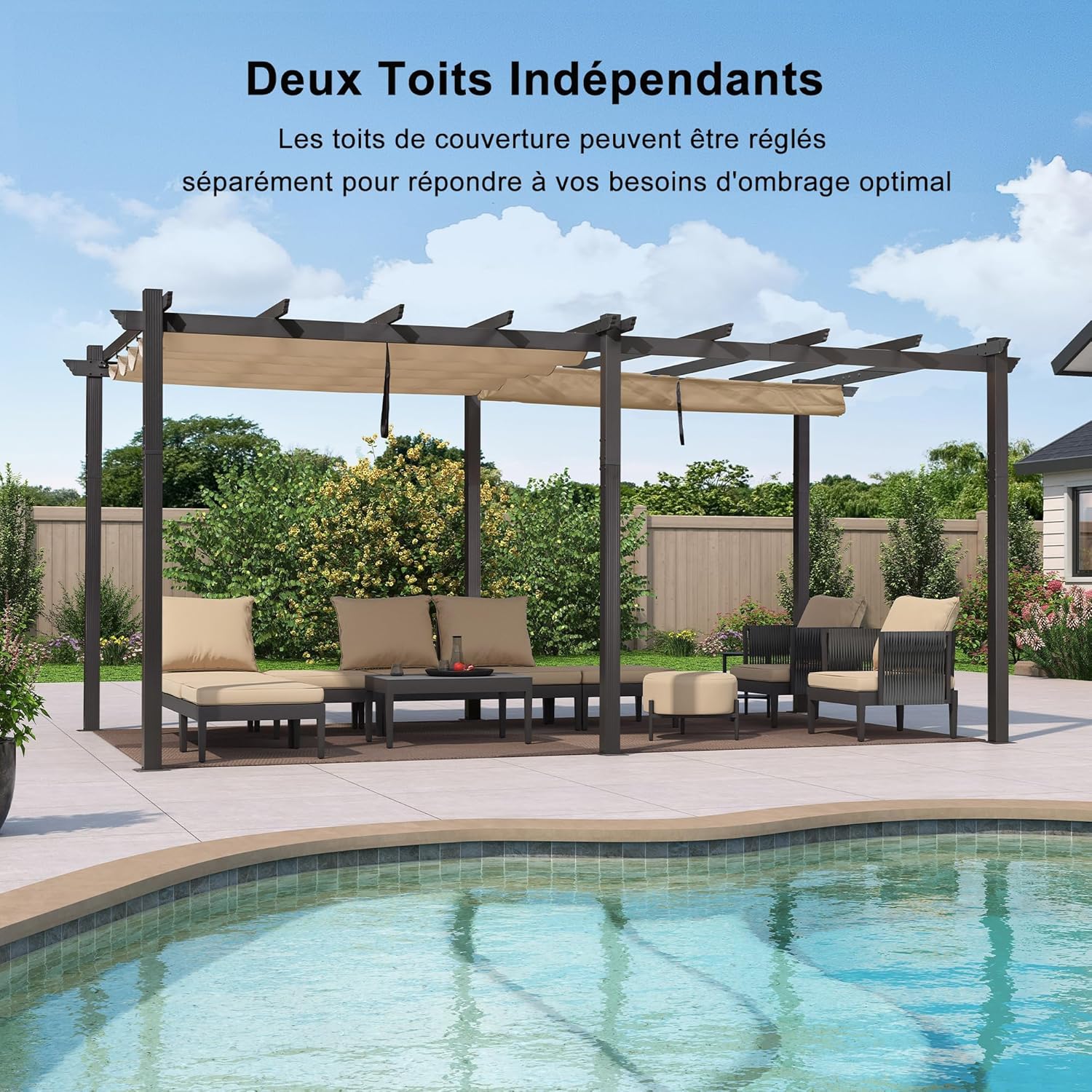 karaca-alisveris - pergola aluminium 5,5x3,5m toit rétractable LED kaki