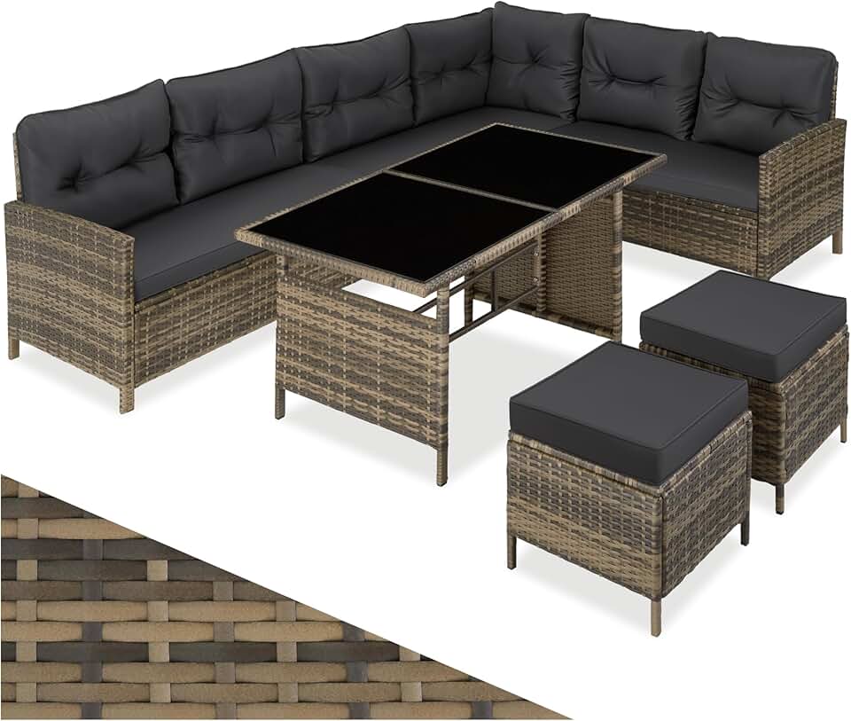 karaca-alisveris - Salon de Jardin Modulable Angle - rotin - coussins inclus