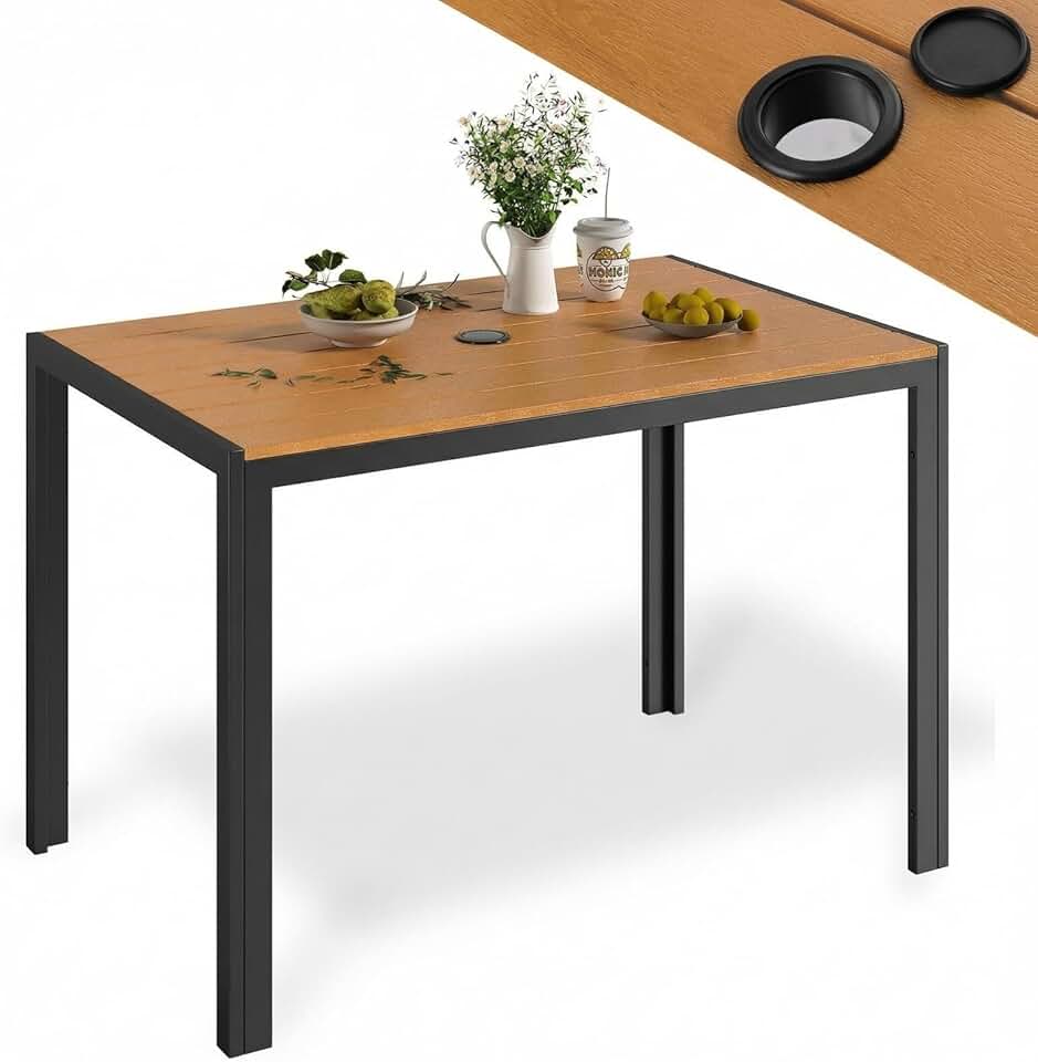 karaca-alisveris - Table de jardin 110x70cm - WPC, aluminium, trou parasol, brun teck