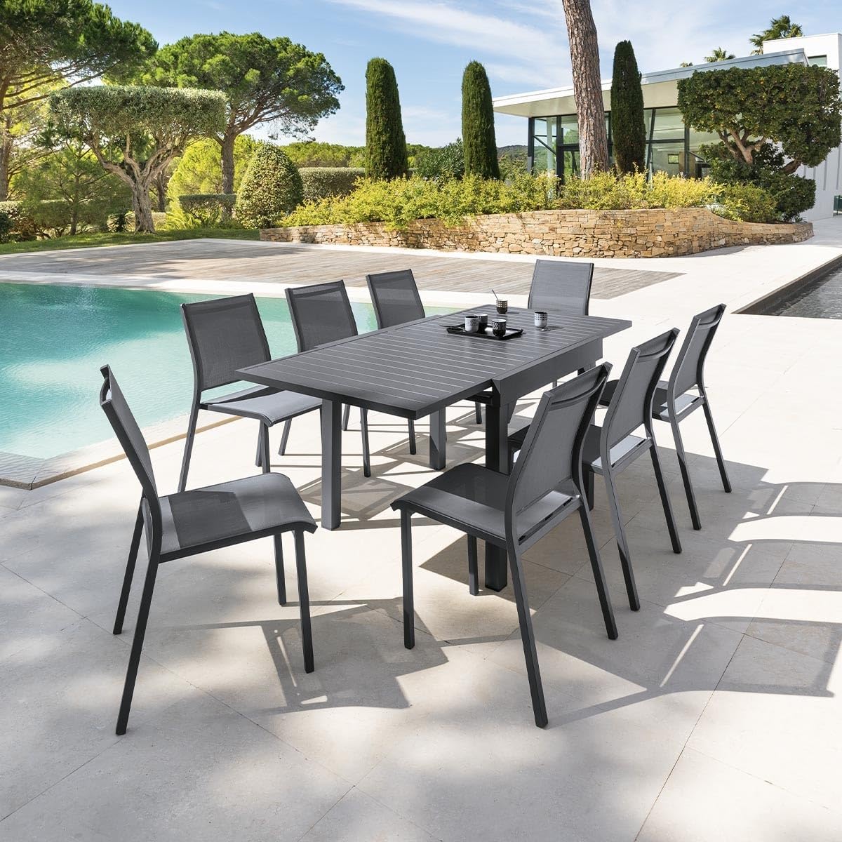karaca-alisveris - Piazza extensible - 180/240x90 cm - alu gris, 8 places