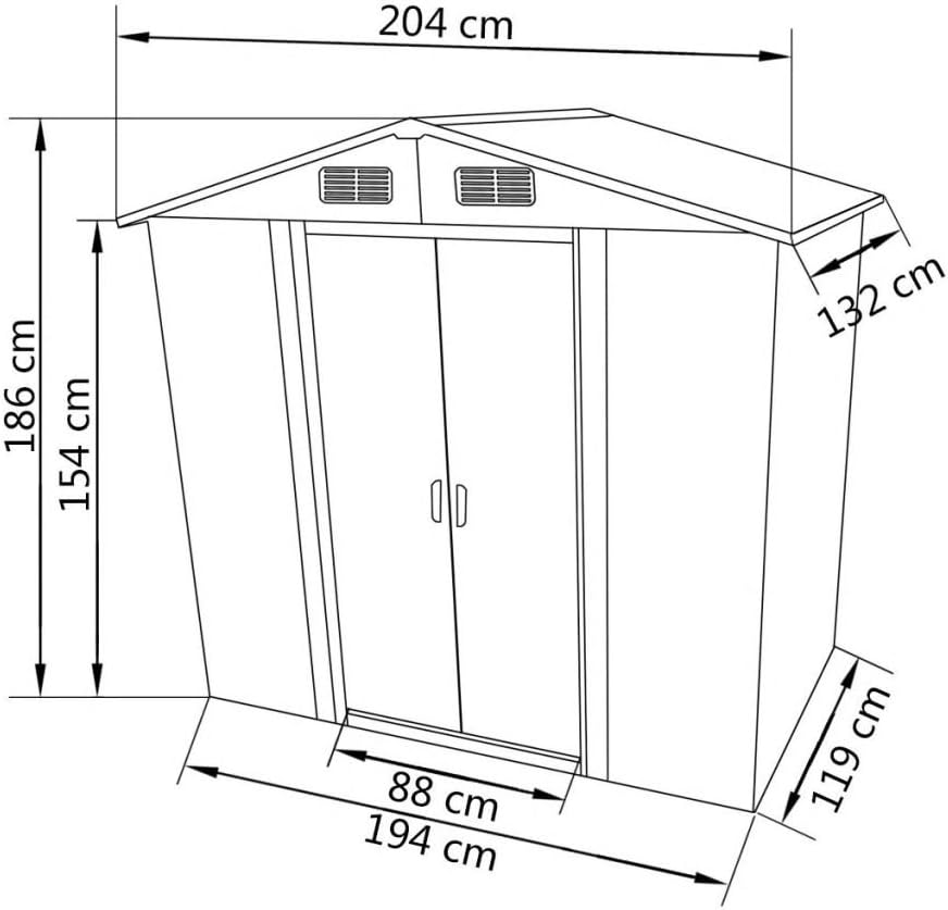 Abri de jardin, Abri d'extérieur, coffre extérieur jardin, abri de jardin, abris pour extérieur, métal 204 x 132 x 186 cm Vert