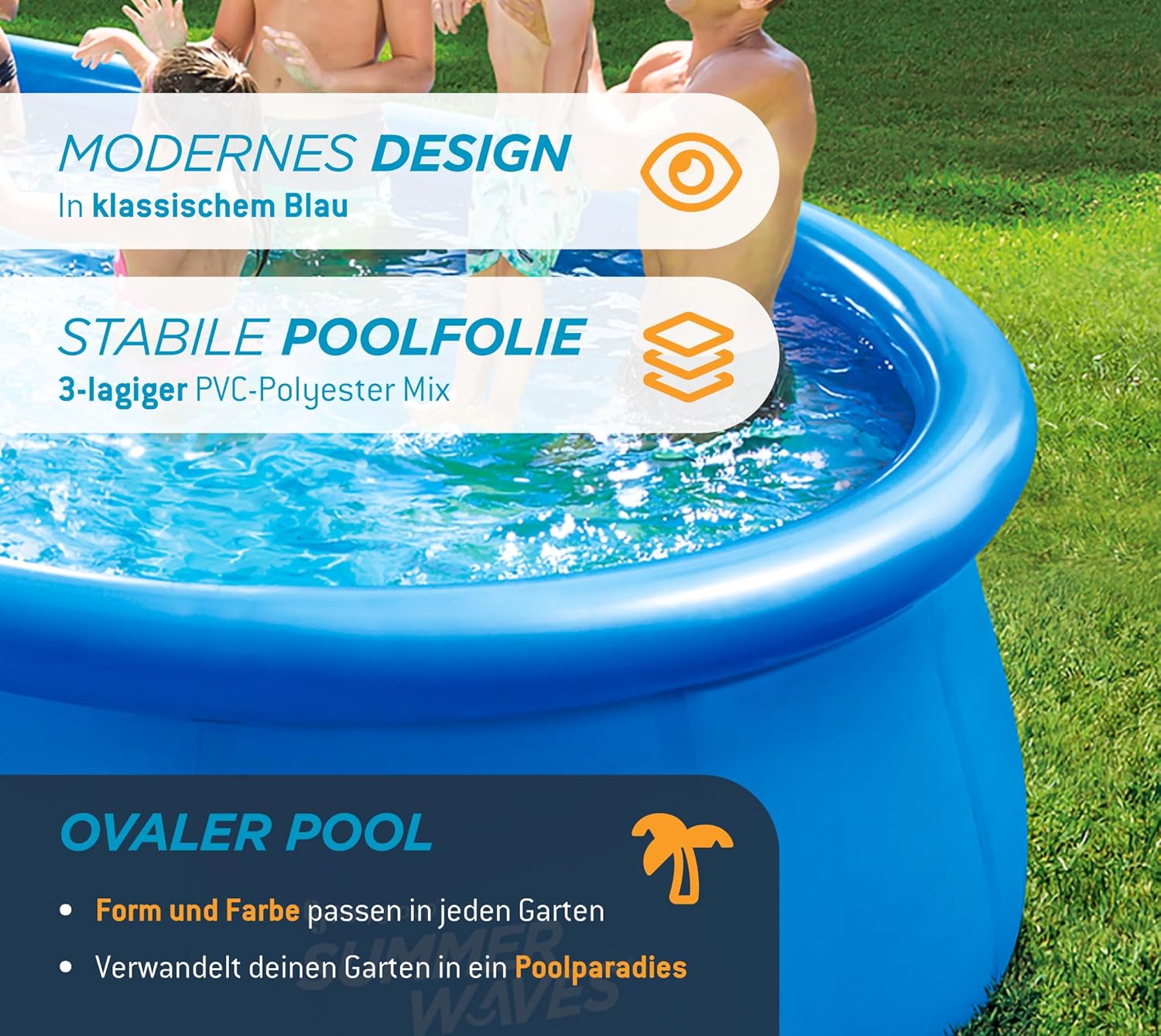 karaca-alisveris Quick Up Kit complet de piscine - Ovale - 457 x 305 x 107 cm - Bleu - Piscine hors-sol et piscine avec pompe à filtre, échelle, tapis de sol et bâche