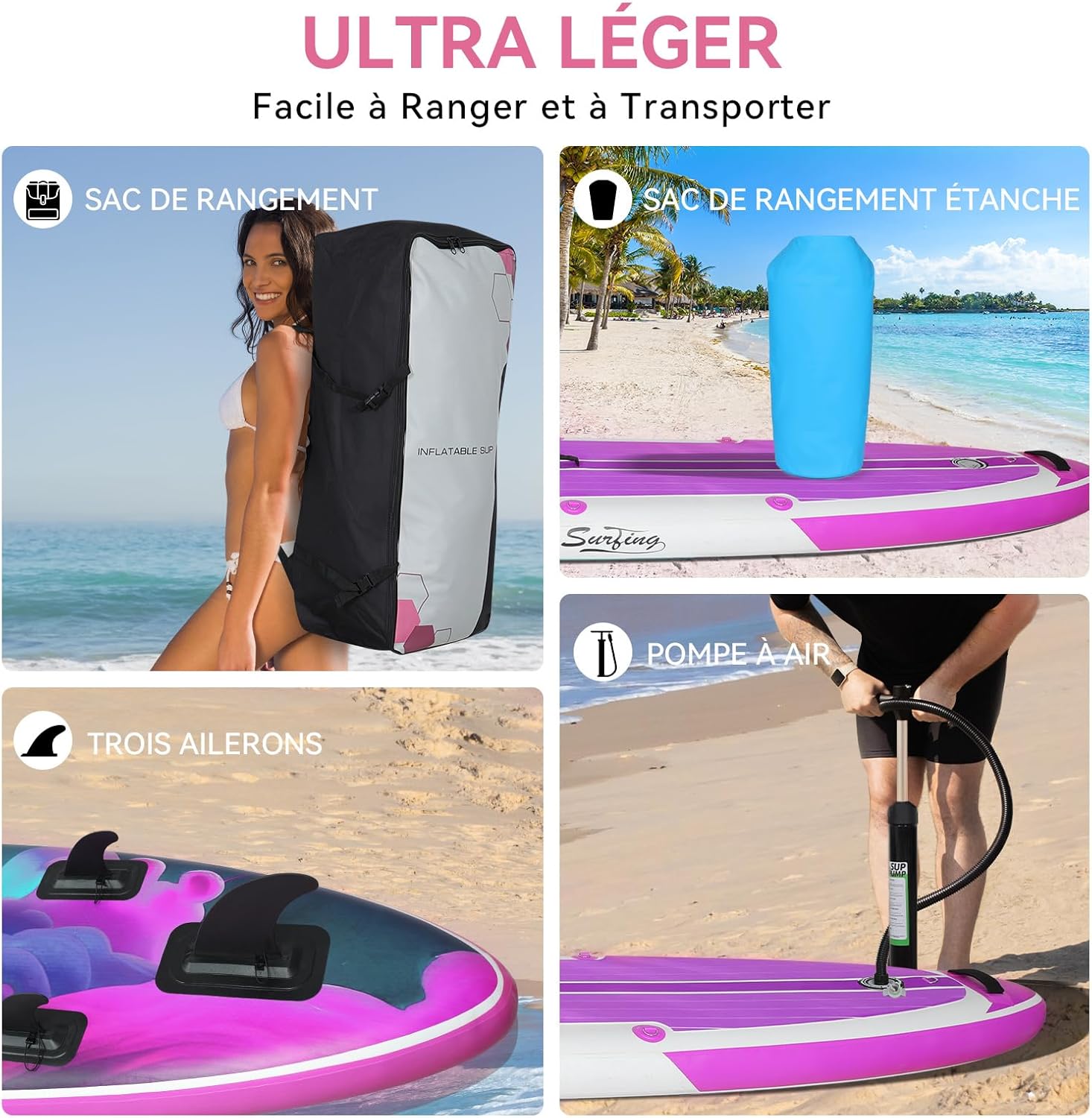 karaca-alisveris - Paddle gonflable 320/335 cm - 2 places, siège kayak, pagaie, pompe, 150 kg