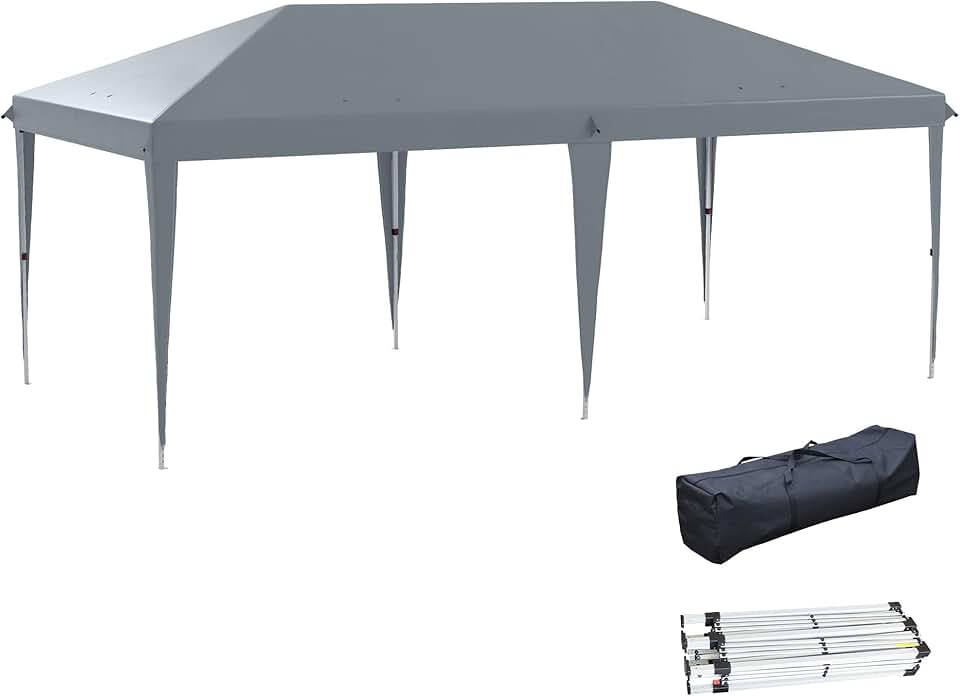 karaca-alisveris Tonnelle Pliante 3x6m tonnelle de Jardin extérieur Barnum de Jardin Pop-up Pliant Sac Inclus Acier époxy Oxford Haute densité Gris Clair