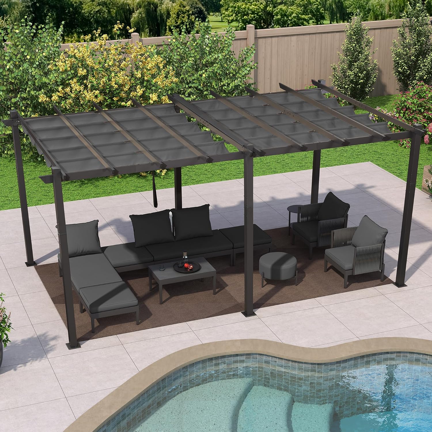 karaca-alisveris - pergola aluminium - 5,5x3 m - toit coulissant, tissu teint