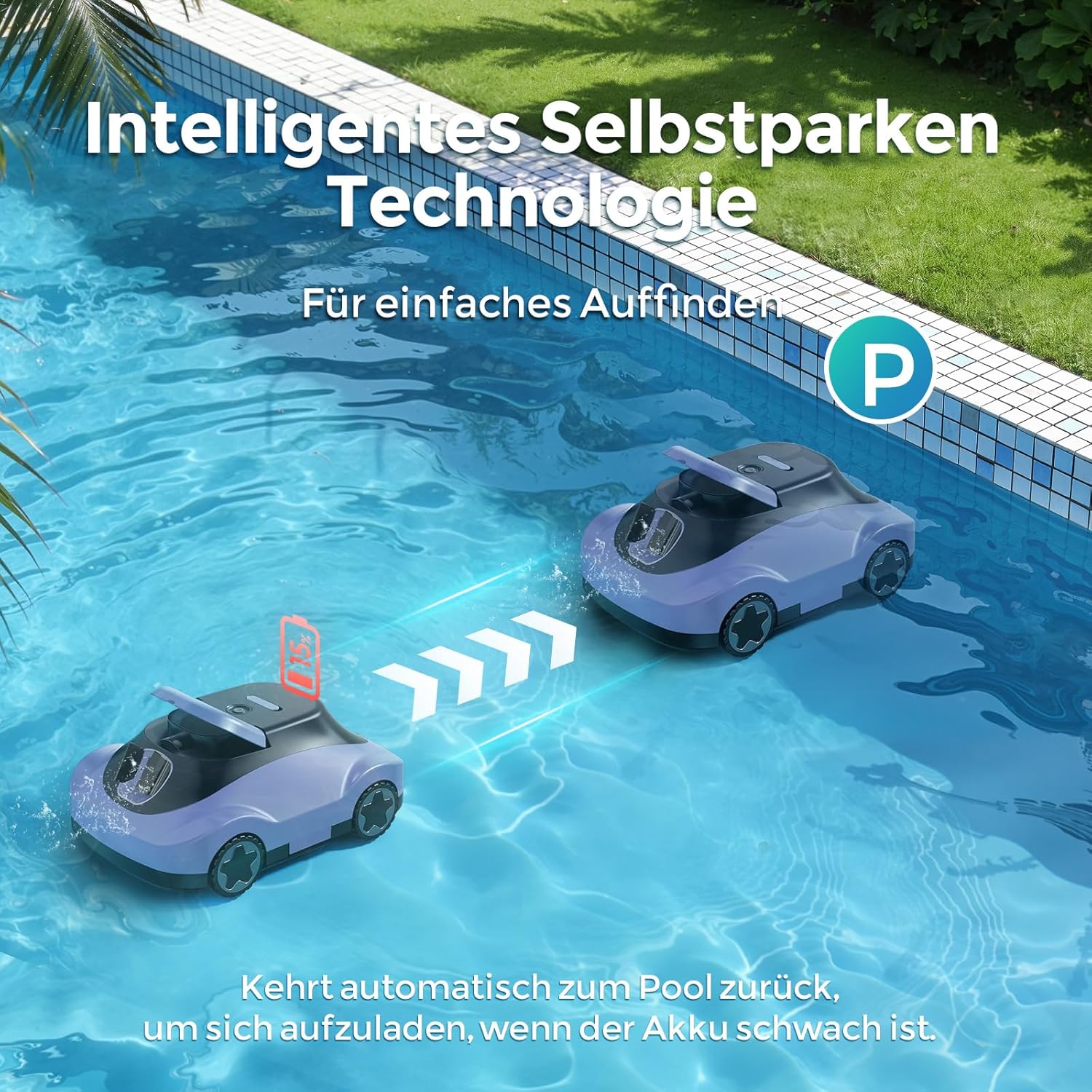 Robot Piscine sans Fil - 180min autonomie, aspiration puissante, filtration fine, pour piscine jusqu'à 200m²