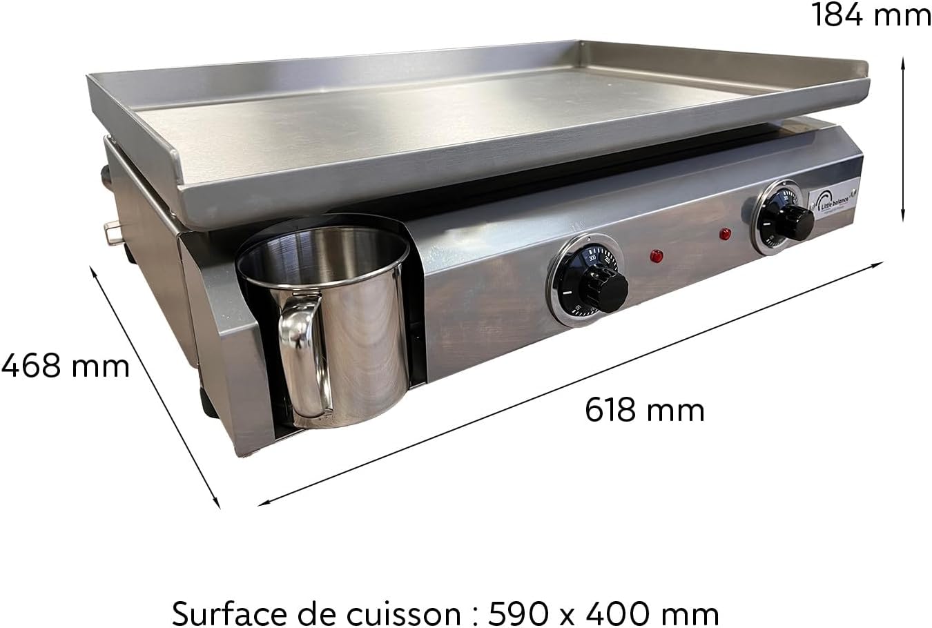 karaca-alisveris - Plancha électrique 2 zones inox 3000W, 60x40cm - 8679