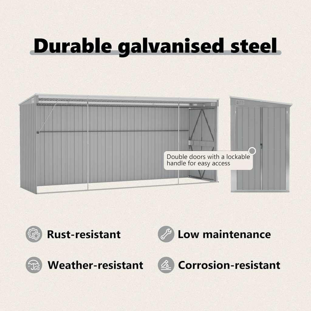 karaca-alisveris Abri de Jardin Mural Gris 118x382x178 cm Acier galvanisé,Structures extérieures, Cabanes & abris de Jardin,316230