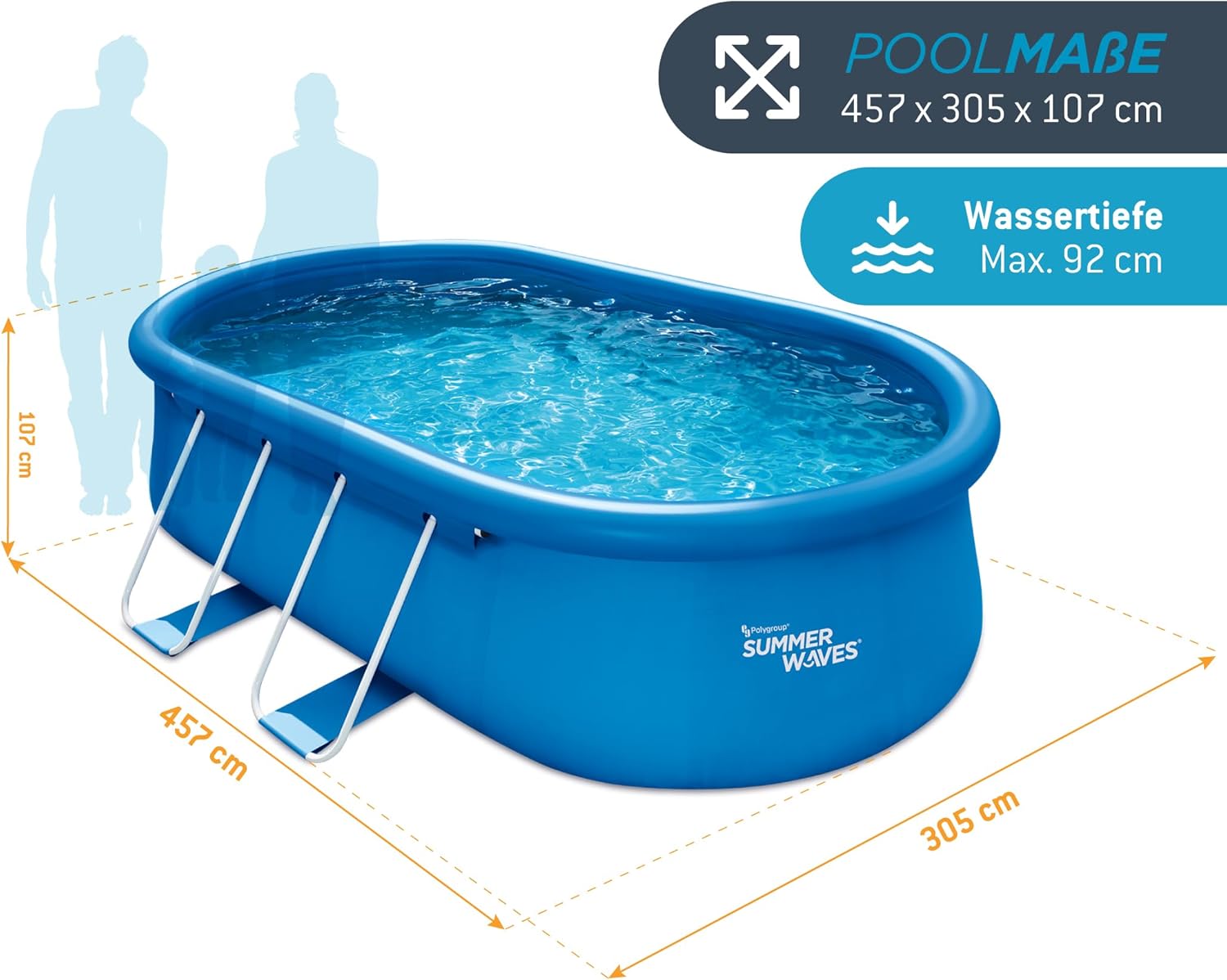 karaca-alisveris Quick Up Kit complet de piscine - Ovale - 457 x 305 x 107 cm - Bleu - Piscine hors-sol et piscine avec pompe à filtre, échelle, tapis de sol et bâche