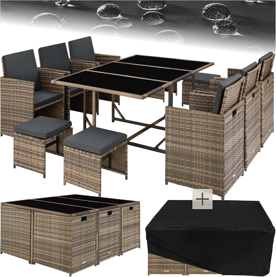 karaca-alisveris - salon de jardin poly rotin 10 pers., housse, entretien facile