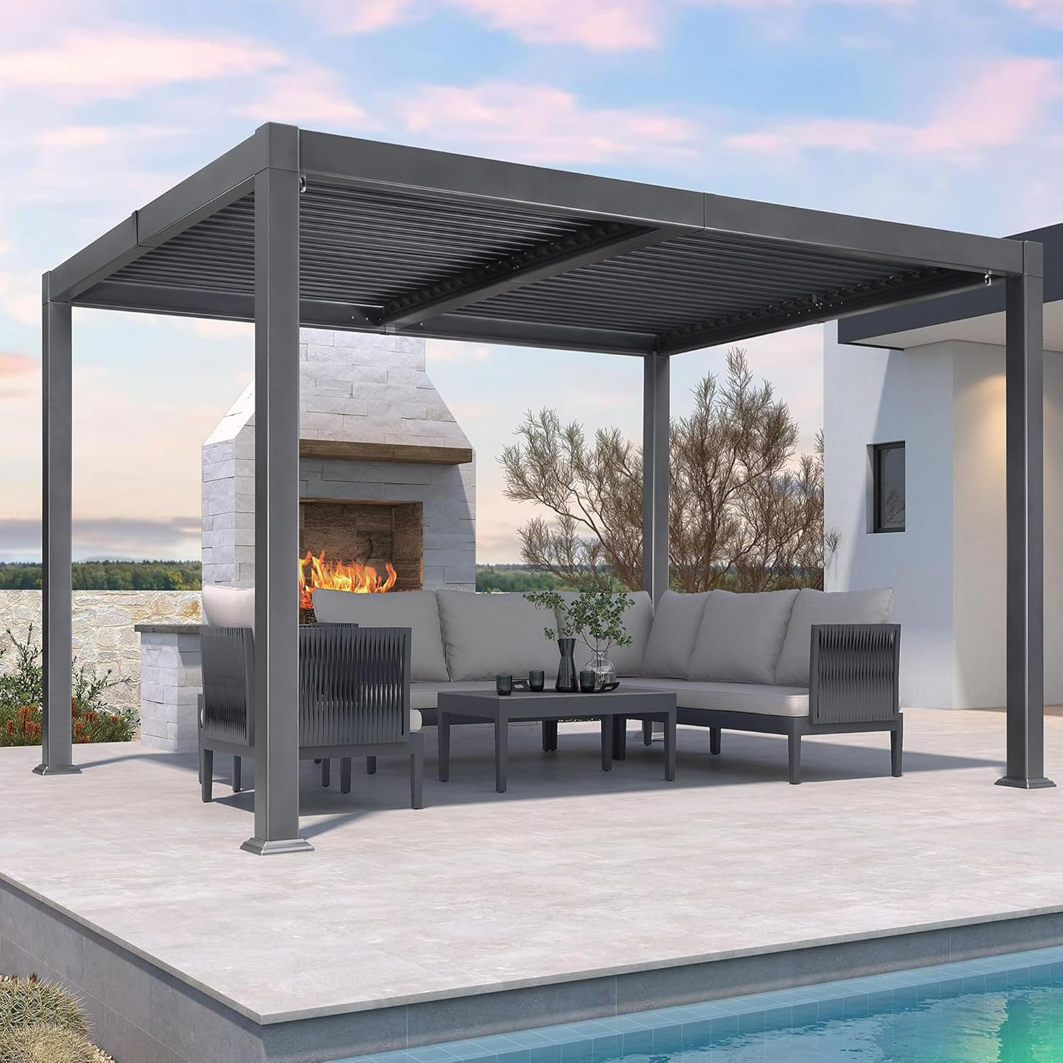 karaca-alisveris - pergola bioclimatique - 3x3,65m - aluminium, lames orientables, gris