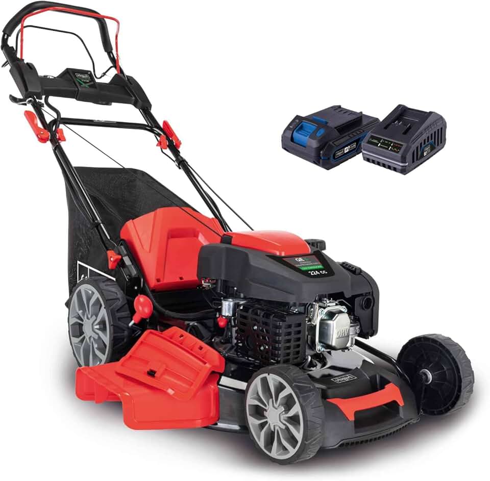 karaca-alisveris Tondeuse à Gazon Hybride MS225-56E – Tondeuse à Essence – Moteur à Essence 4 Temps de 6 CV / 4,4 KW – 224 cm³ – Largeur de Coupe 56 cm – Démarrage électrique – Batterie + Chargeur Inclus
