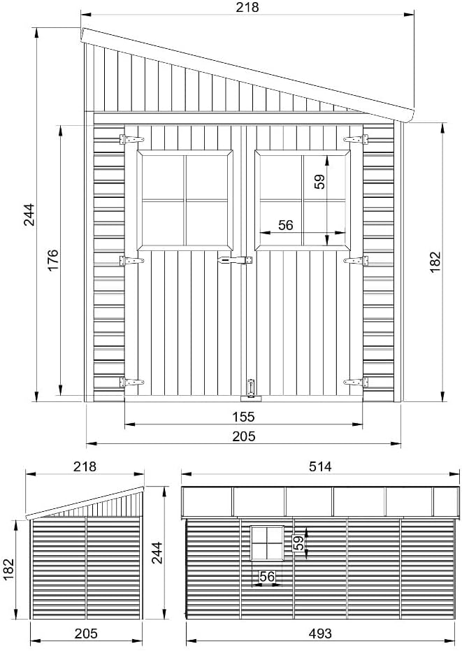 Abri de Jardin en Bois Naturel (avec paroi latérale) Plus Les PLANCHERS IMPRÉGNÉ- Stockage extérieur avec fenêtres- H244x218x514 cm/10 m2- Atelier Rangement Outils et vélos- karaca-alisveris M341A+M341G