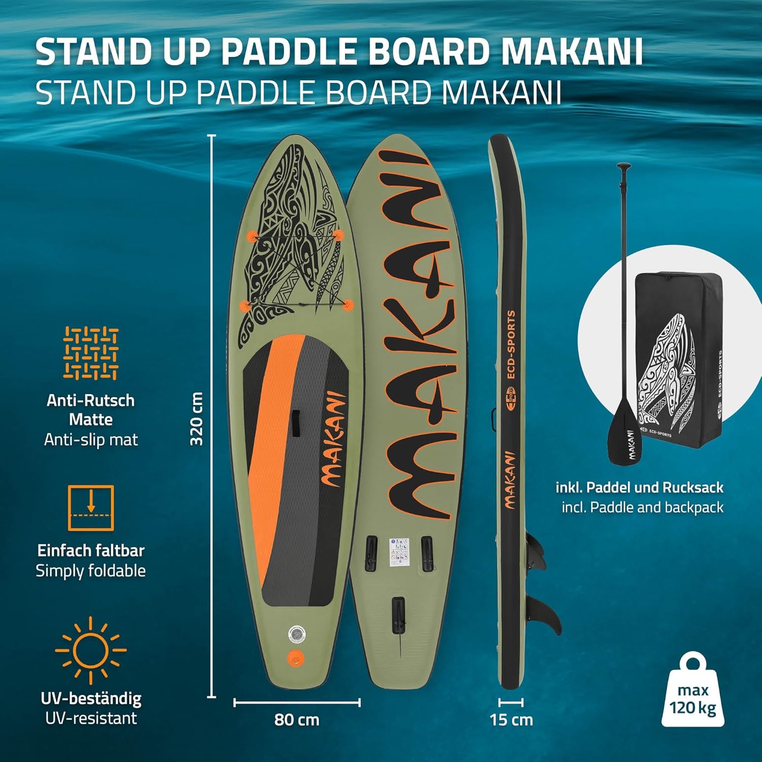 karaca-alisveris - Stand Up Paddle Série - 305/308/320/380 cm - PVC, 120/150 kg, épaisseur 10/15 cm, sac, pompe