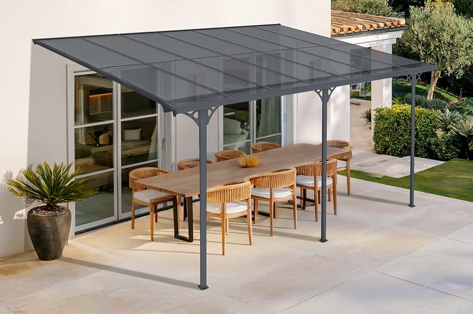 karaca-alisveris - pergola adossée KLEO - 435x300 cm - alu, toit polycarbonate, résistant UV, gris anthracite KLEO