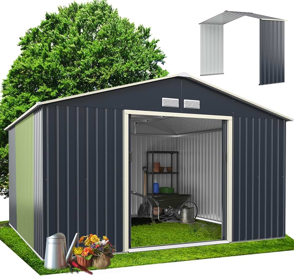 karaca-alisveris - abri de jardin métal - 340x319x210cm - 10m², porte coulissante, abri extension, résistant intempéries