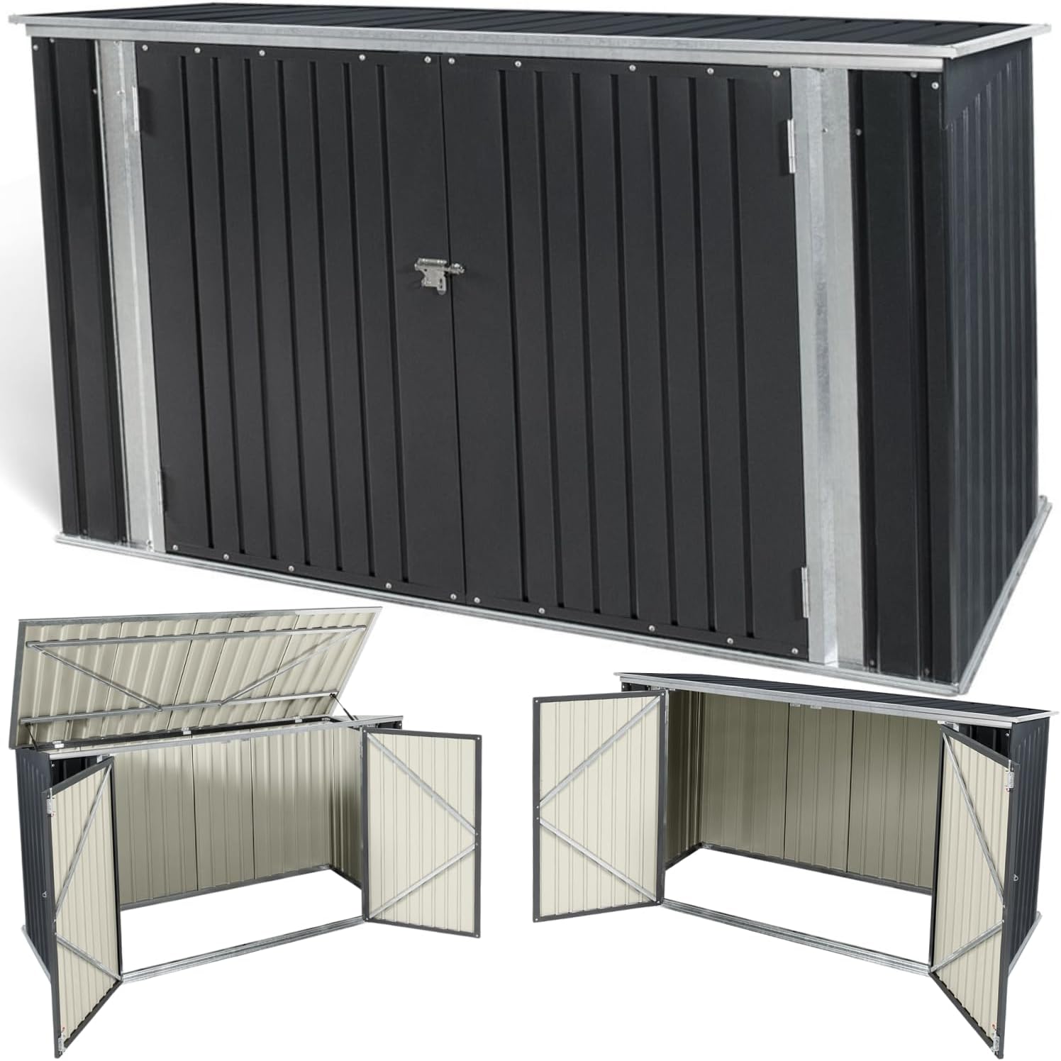 karaca-alisveris - Abri de jardin métal 210x105x130cm - toit ouvrant, double porte, rangement vélos