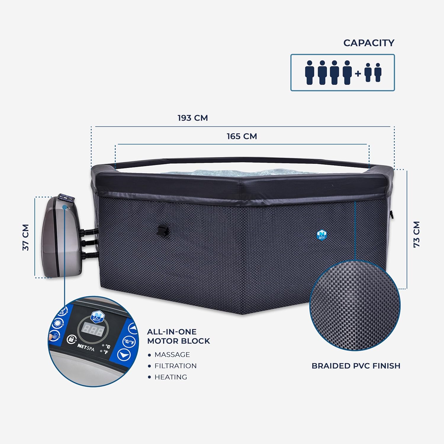 NETSPA - Octopus semi-rigide 193x73cm - spa 4+2 places, 1000L, SP-OCT165B