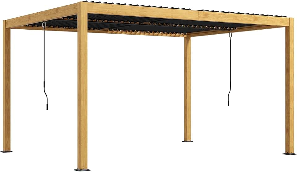 karaca-alisveris - pergola bioclimatique aluminium 3x4m, lames orientables, noir effet bois