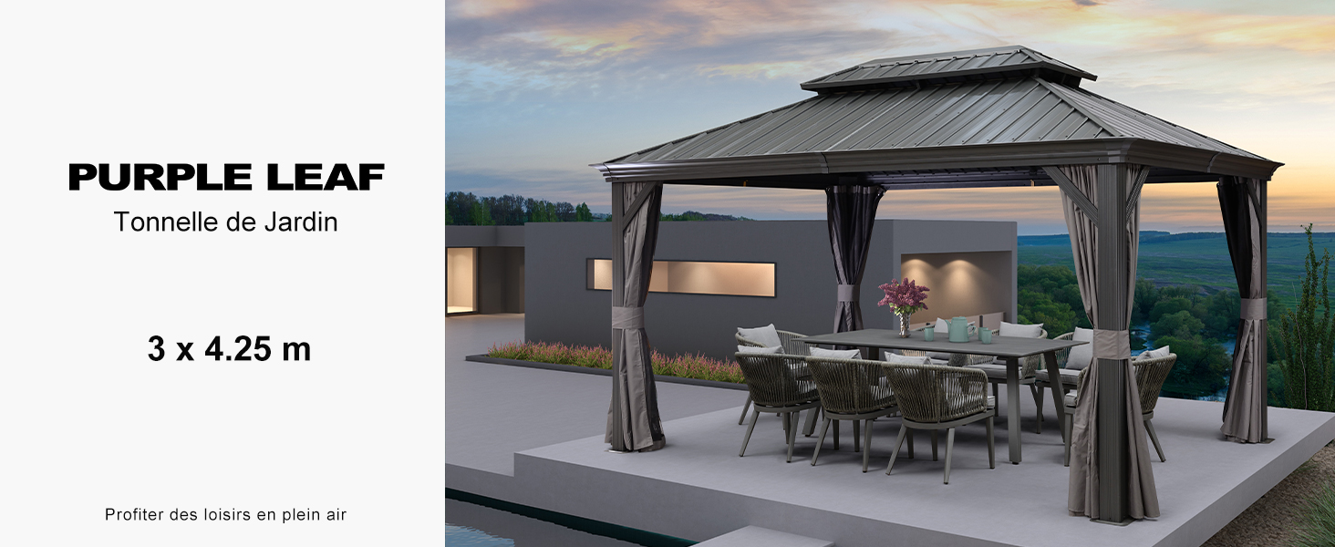Tonnelle Aluminium avec Moustiquaire et Rideaux Pavillon de Jardin