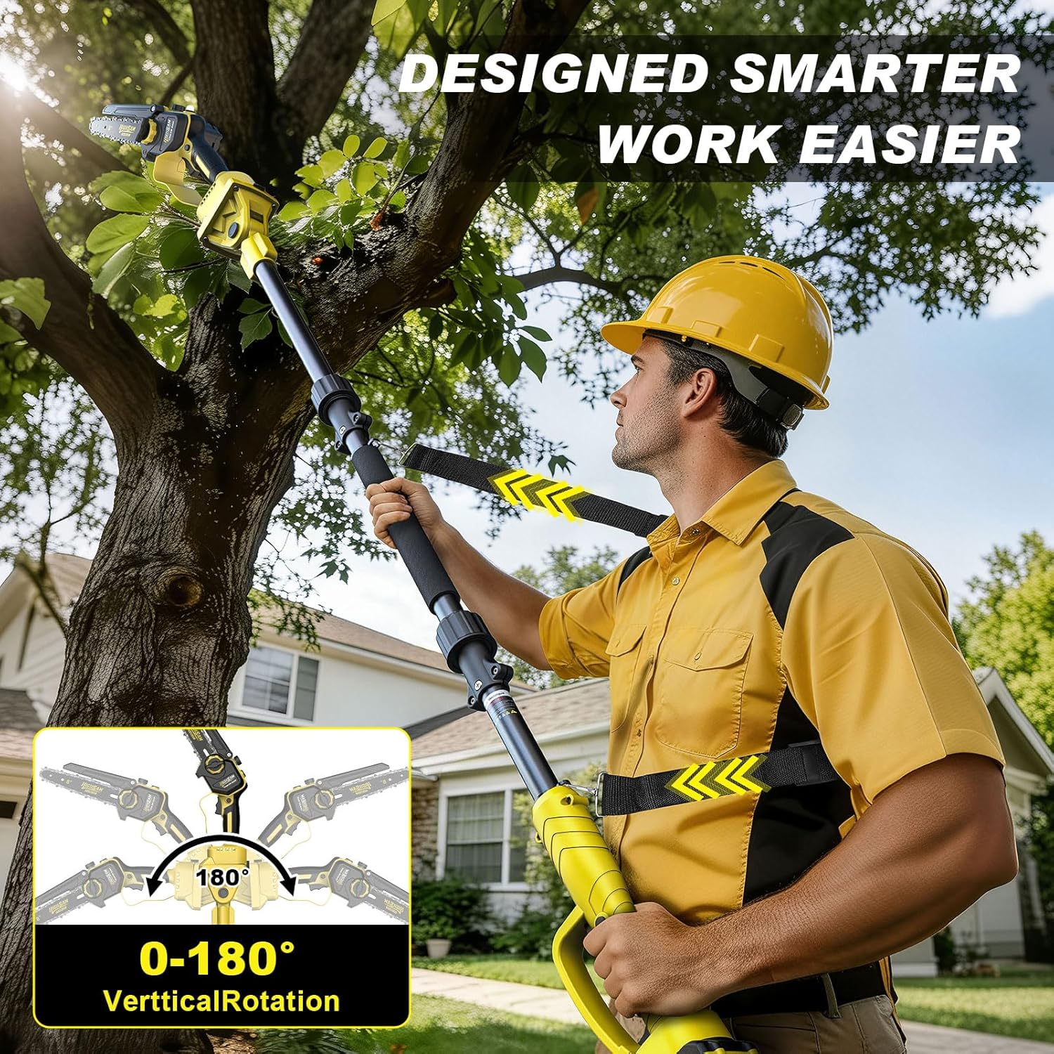 Mini scie à chaîne sans fil - 8 pouces, 4-en-1, batterie 4,0Ah, tige télescopique 4,2m