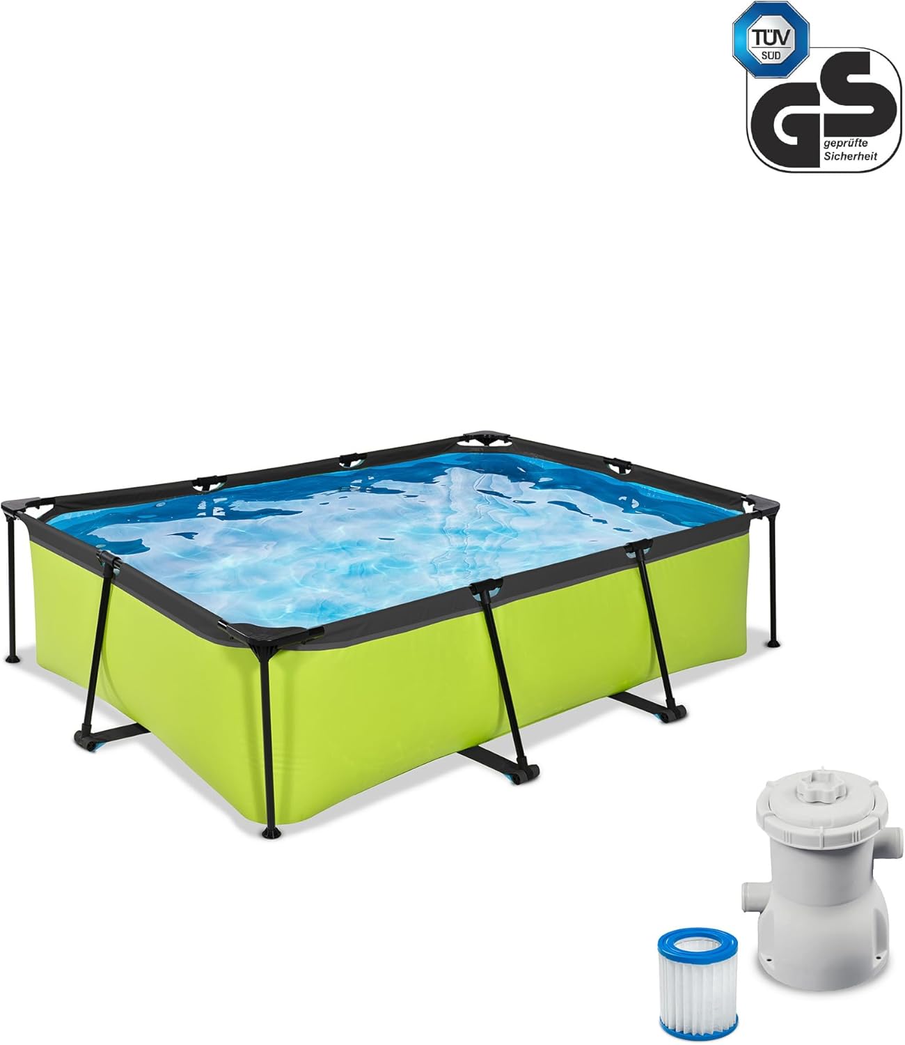 karaca-alisveris Piscine Tubulaire Lime - 220x150x65cm - Piscine Hors Sol Rectangulaire avec Pompe Filtrante à Cartouche - Entrée Basse - Idéal pour Les Jeunes Enfants - Cadre Stable - Design Unique - Vert