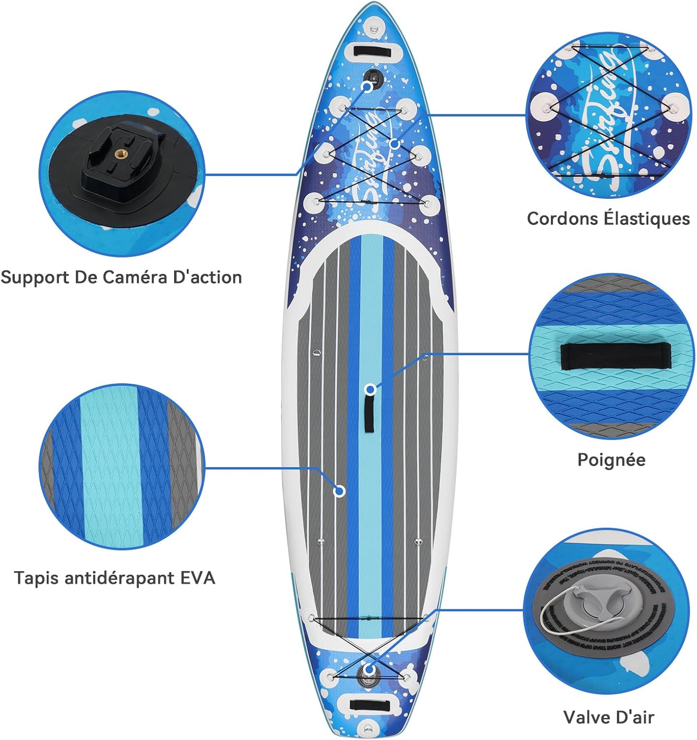 karaca-alisveris - Paddle gonflable 320/335cm - 2 personnes, siège kayak, jusqu'à 150kg