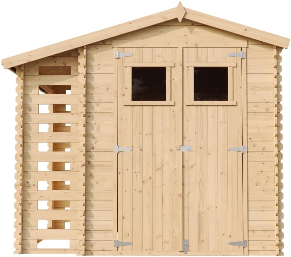 Abri de Jardin en Bois et Range bûches extérieur - Stockage extérieur I206xL272xH218 cm/ 3,53 + 0,97 m2 Petit abri à Outils, Local à vélos - karaca-alisveris M386
