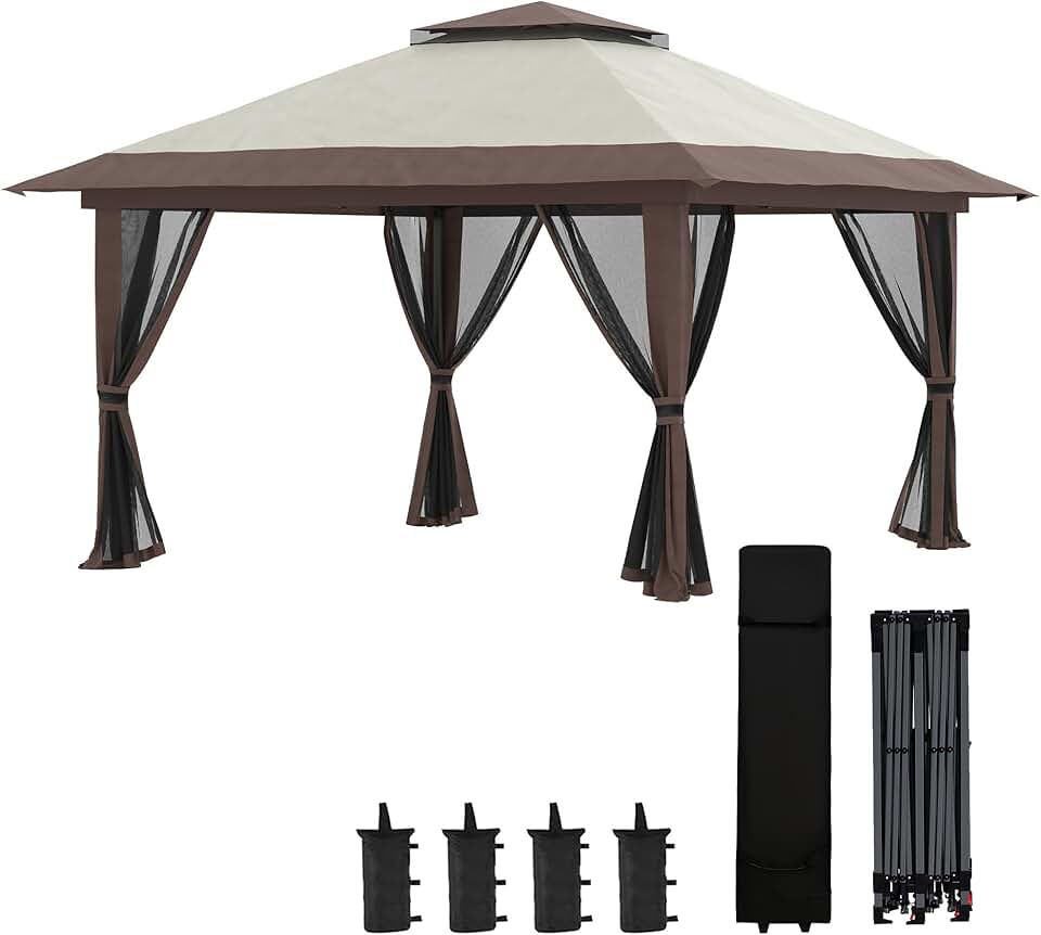 karaca-alisveris - Tonnelle pop-up 4x4 m, double toit, moustiquaires, UV50+