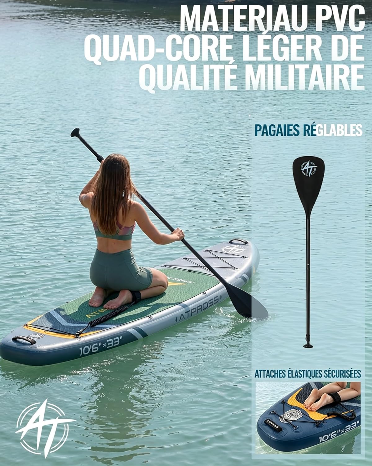 Stand Up Paddle Gonflable Adulte avec Siège Kayak & Accessoires, 320x84cm Planche de Sup Extra Large pour 2 Personnes, Charge 200kg, Kayak Gonflable 2 Places Stable et Antidérapant pour Surf