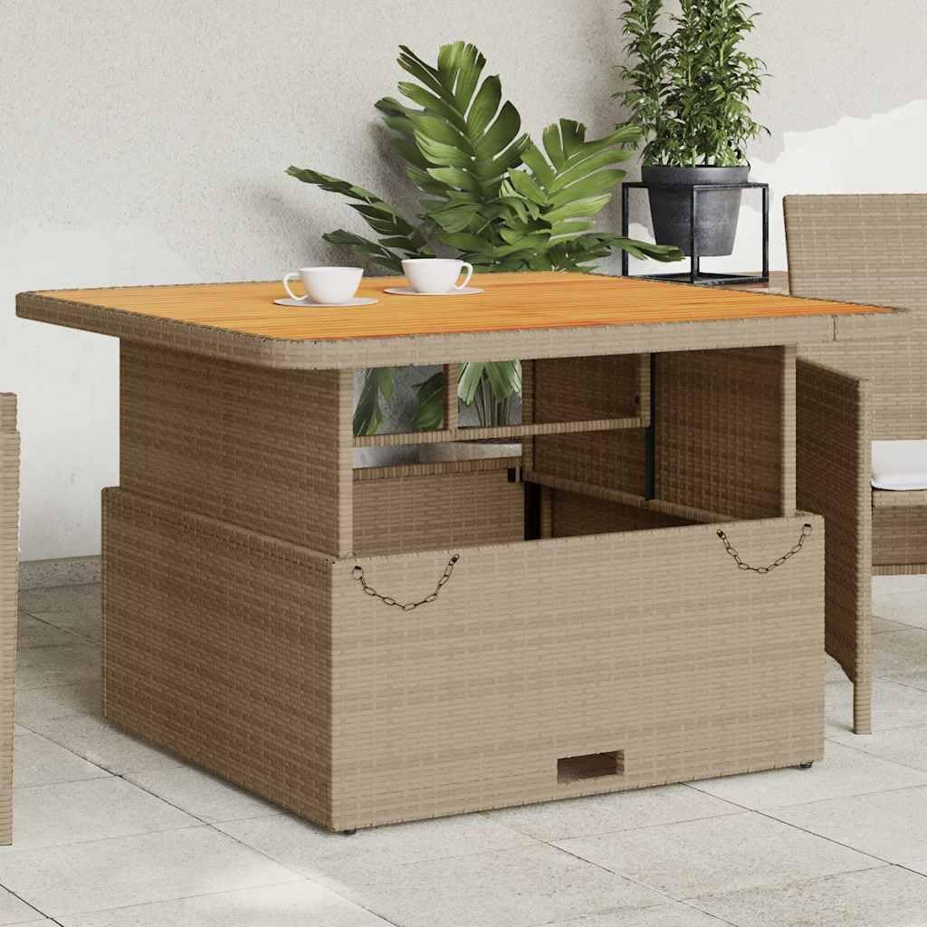 Table de jardin - 110x110x71 cm - résine tressée, bois d'acacia