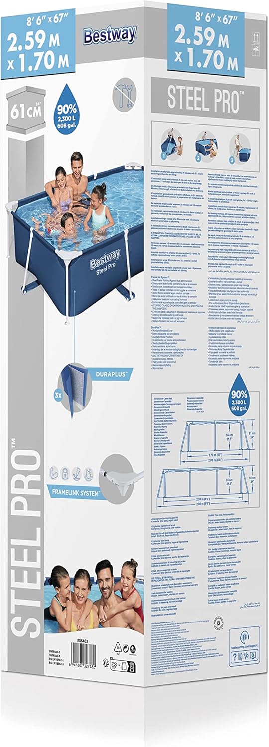 Piscine hors-sol - Rectangle - 2,59m x 1,70m x 61cm - grande capacité, 8'6