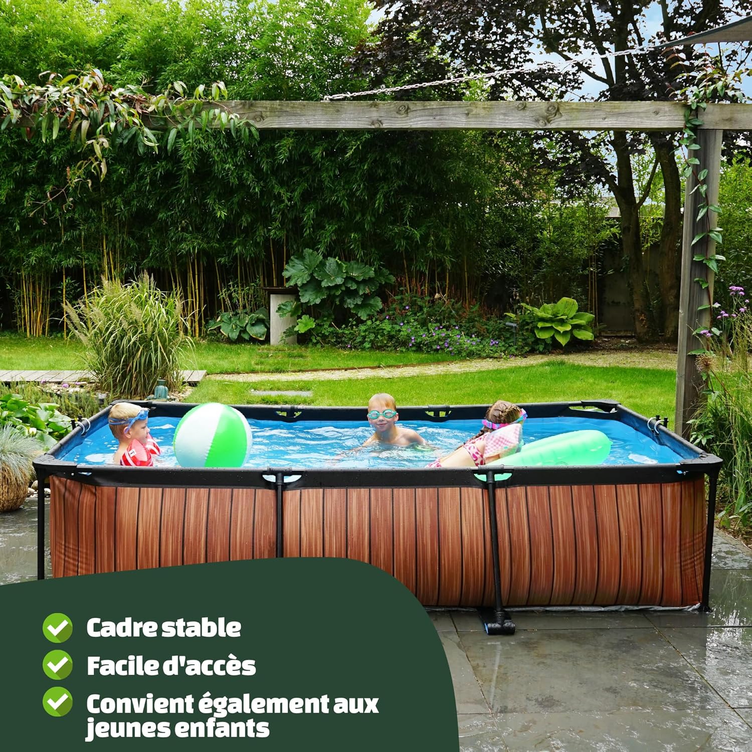 karaca-alisveris Piscine Stone - 300x200x65cm - Piscine Hors Sol Rectangulaire avec Pompe Filtrante à Cartouche - Entrée Basse - Idéal pour Les Jeunes Enfants - Cadre Stable - Design Unique - Gris