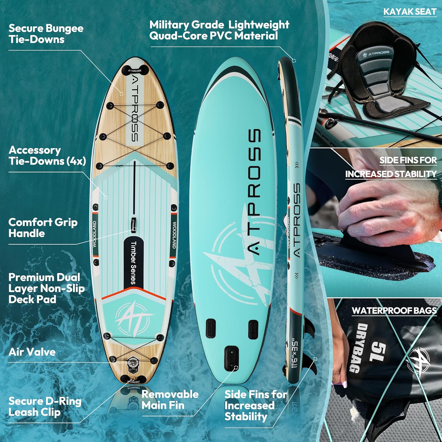 Planche à pagaie gonflable - adulte - 350x89x15 cm - 200 kg, kit SUP, grande stabilité