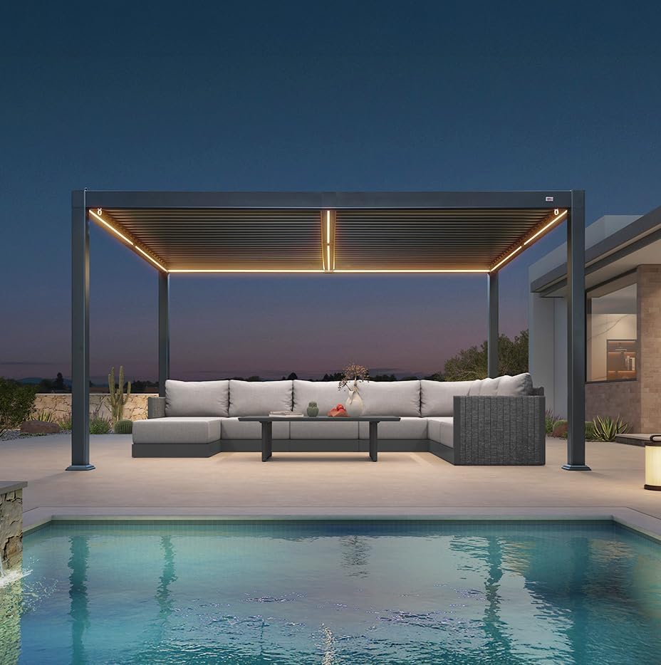 karaca-alisveris - Pergola aluminium bioclimatique - 3 x 4,25 m - Lames orientables, LED, étanche